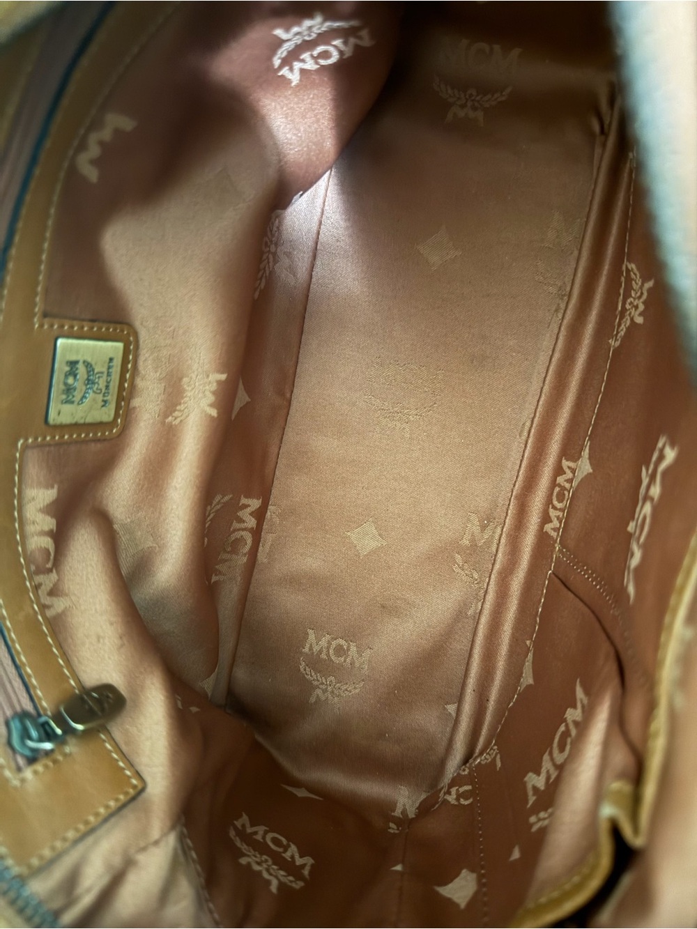 MCM Tan & Cognac Leather Messenger Bag with Monogram - Picture 6 of 6